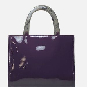 Vintage Purple Patent Leather Purse Acrylic Handle Neiman Marcus Handbag 90s Y2K